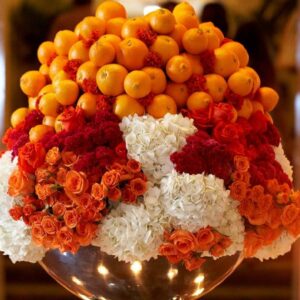 Τεχνητά πορτοκάλια σύνθεση επιτραπέζια με τριαντάφυλλα. 0.30μ.