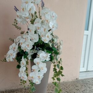 Τεχνητή ορχιδεα λευκή με λεβάντα 1,20μ.