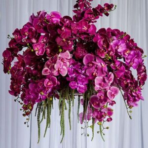 Τεχνητές ορχιδέες σύνθεση σε γυάλινο βάζο Υ 1μ.