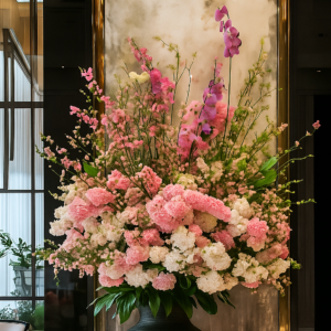 Τεχνητά φυτα ορτανσίας σύνθεση σε κασπω πηλινο 1.70μ.