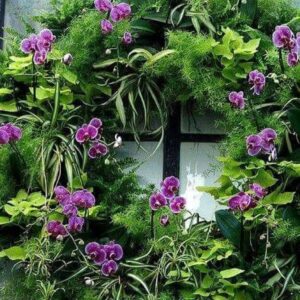 Διακοσμητικό στεφάνι με τεχνητά φυτά και ορχιδεες 1μ. διαμ.