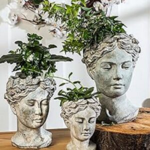 Γλάστρα με άγαλμα Ελληνίδας με τεχνητά φυτα σετ 3 (Υ16,50-21,50-26,50)